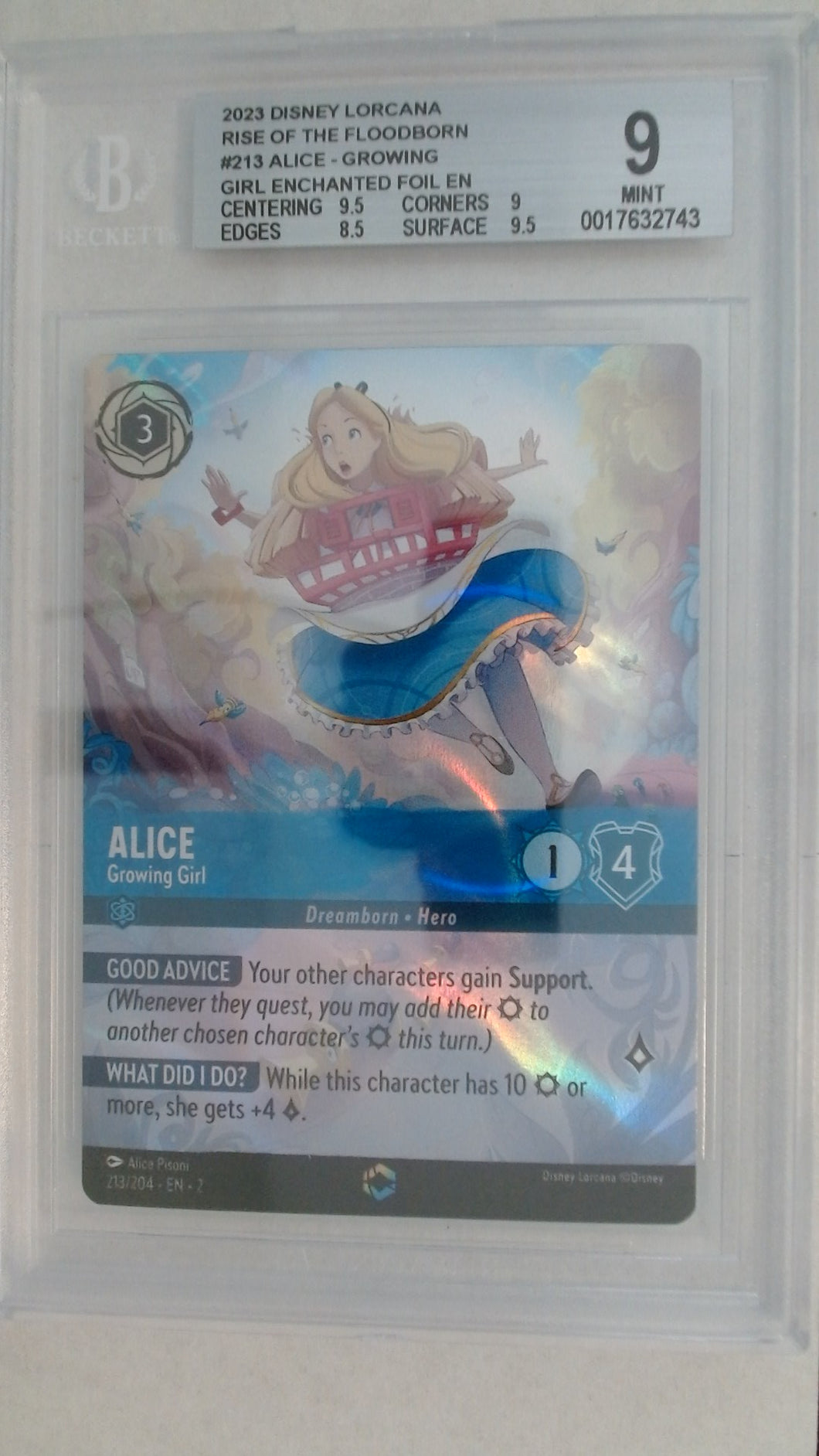 Lorcana Rise of the Floodborn - Alice Growing Girl Enchanted Foil BGS 9 #0017632743